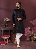 Boys Black Mirror Embroidery Kurta and Pajama Set for Festive Wear