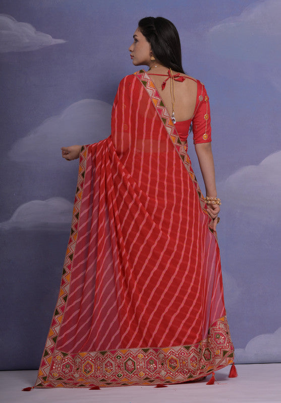 Red Coding Sequence Georgette Saree with Matching Blouse