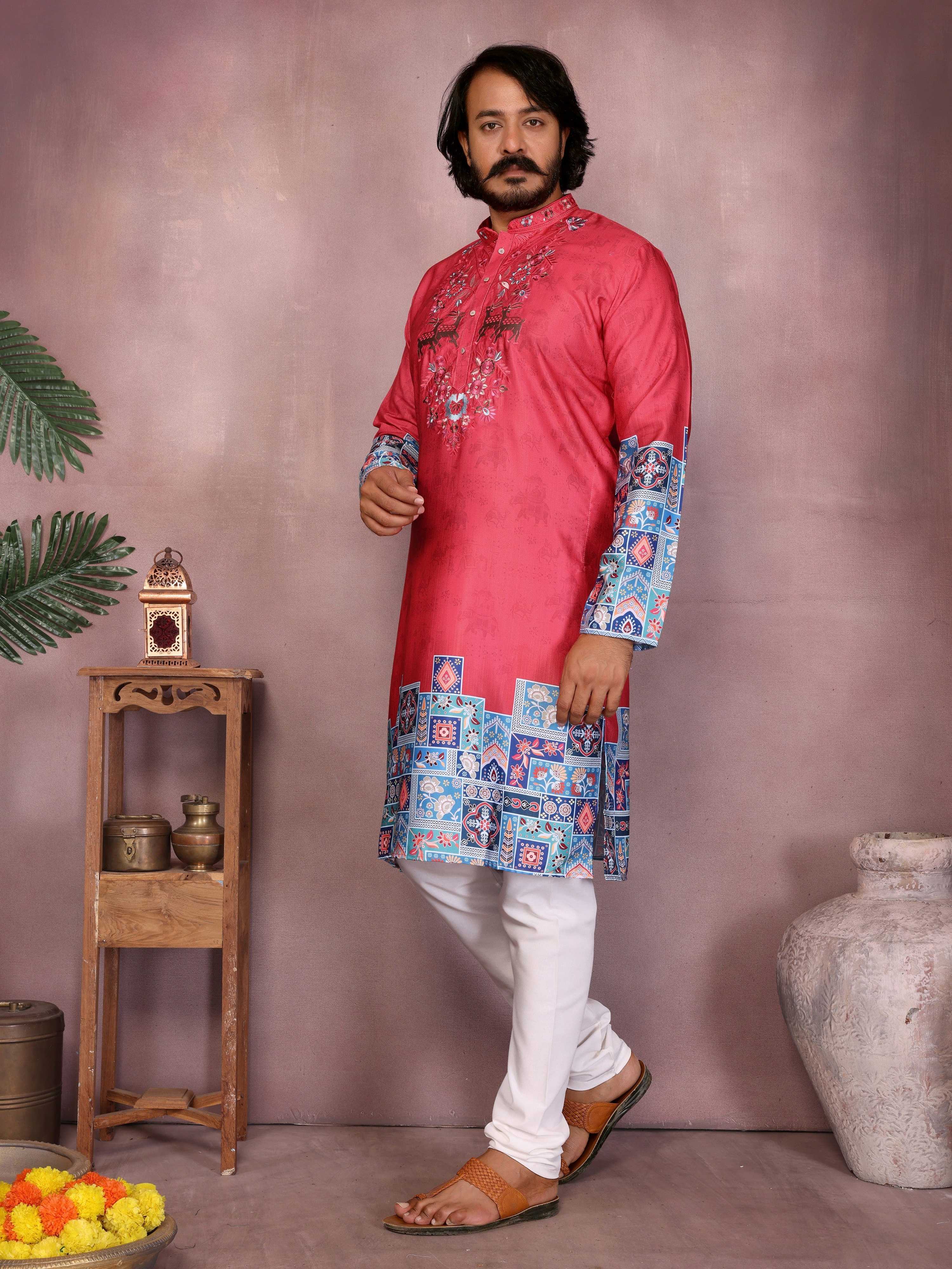 Men's Gajri Sequins Embroidered Silk Kurta with Pajama Set