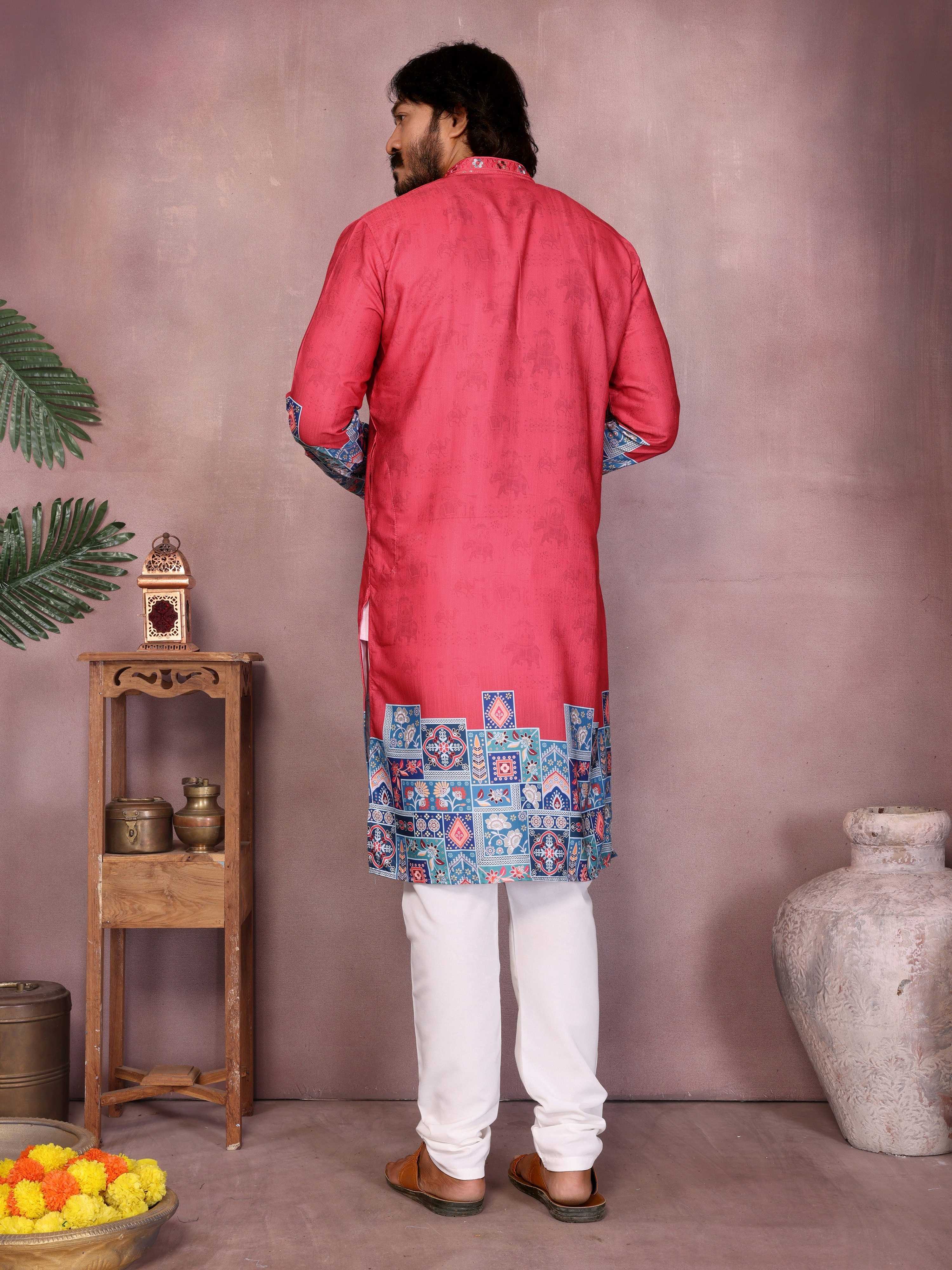 Men's Gajri Sequins Embroidered Silk Kurta with Pajama Set