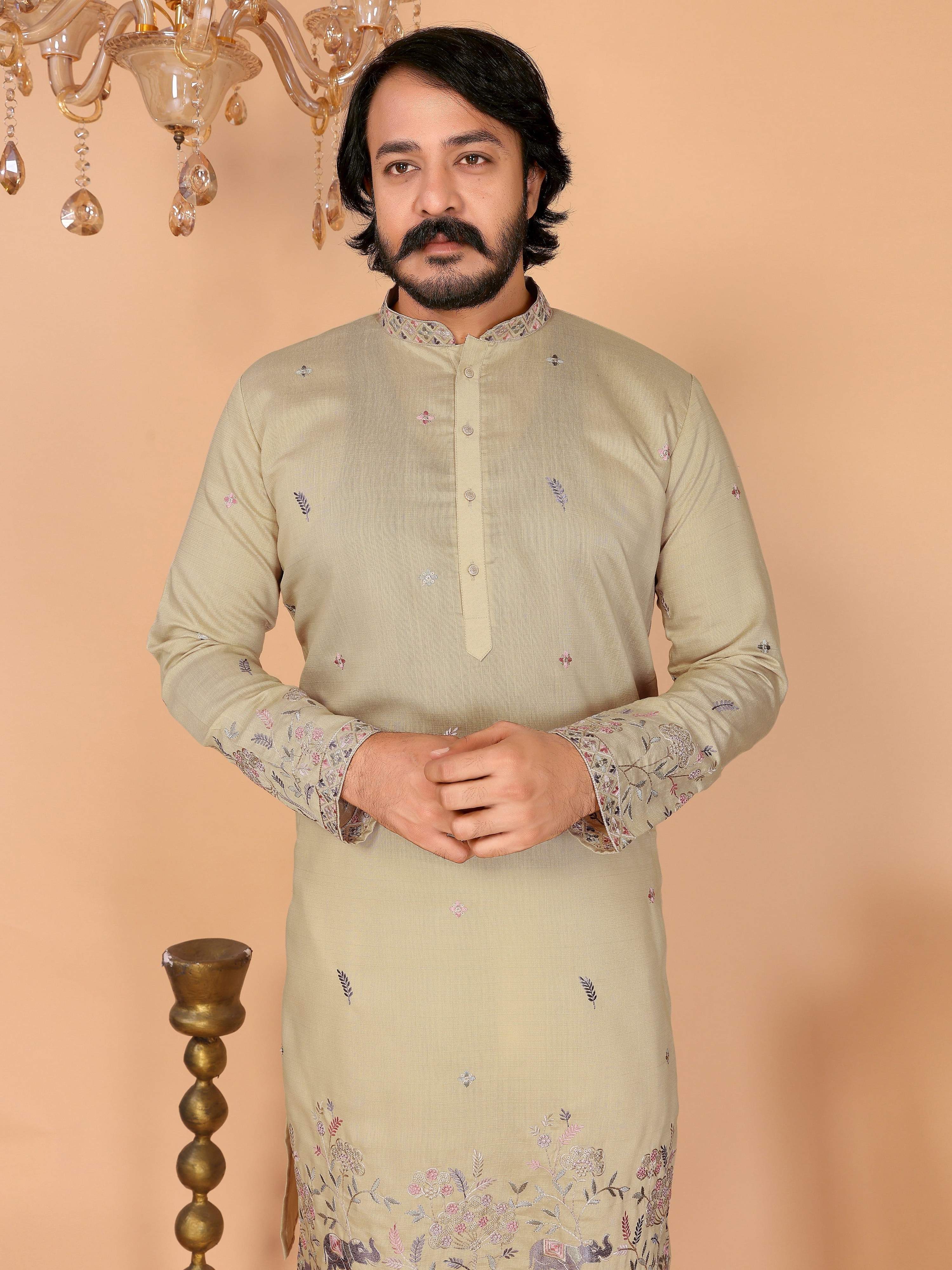 Sea Green Sequins Embroidered Kurta and Pajama Set for Boys