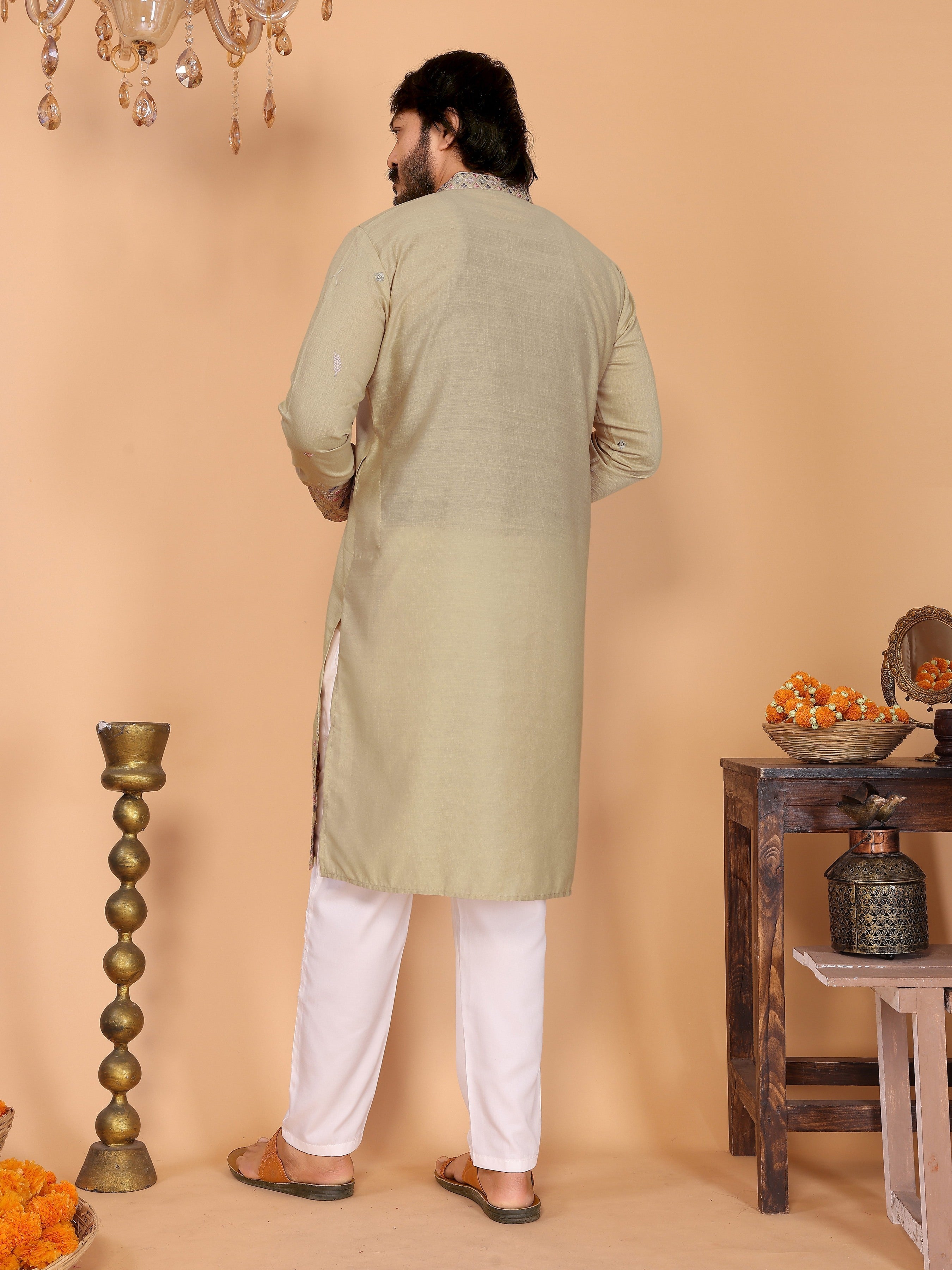 Sea Green Sequins Embroidered Kurta and Pajama Set for Boys
