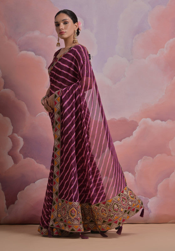 Wine Georgette Saree with Coding Sequence Work and Blouse