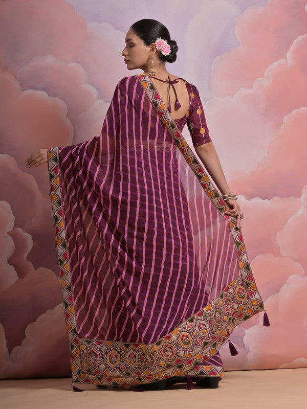 Wine Georgette Saree with Coding Sequence Work and Blouse