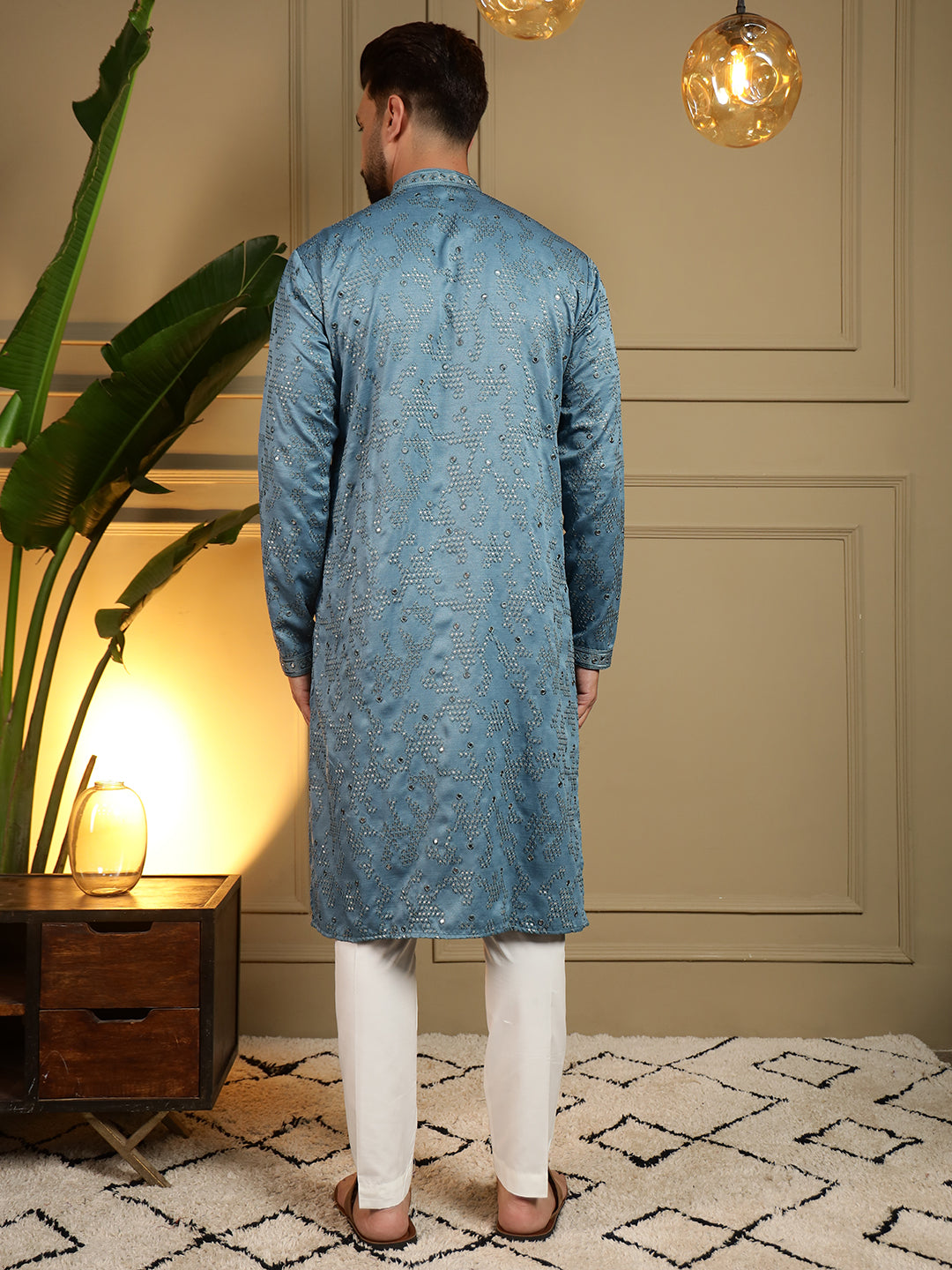 Firozi Mirror Embroidery Kurta with Pajama Set for Boys
