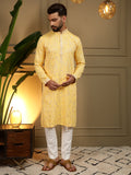 Yellow Mirror Embroidery Kurta with Pajama Set for Boys & Toddlers