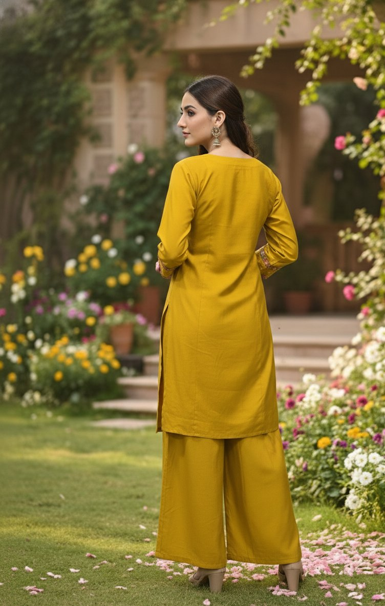 Jyoti Fashion Mustard Cotton Silk Embroidered Designer Kurta Set with Dupatta