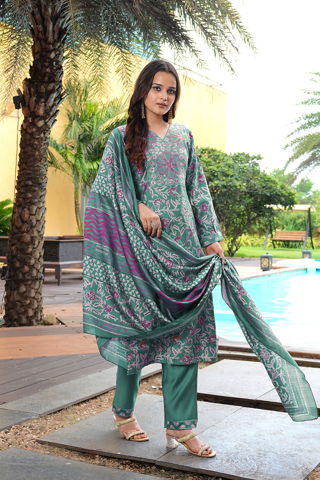 Jyoti Fashion Rama Cotton Silk Floral Printed Designer Kurta Set with Dupatta