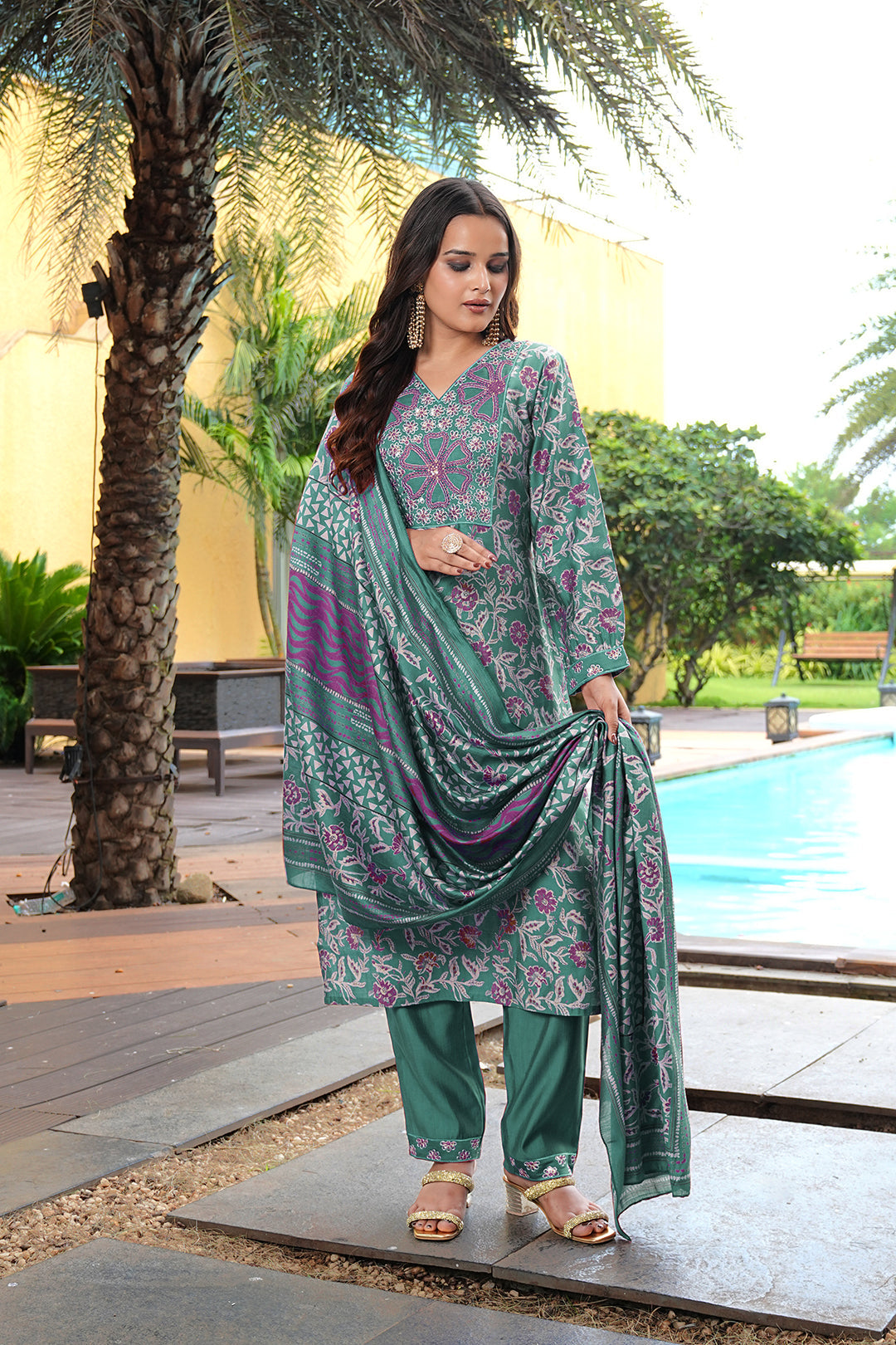 Jyoti Fashion Rama Cotton Silk Floral Printed Designer Kurta Set with Dupatta