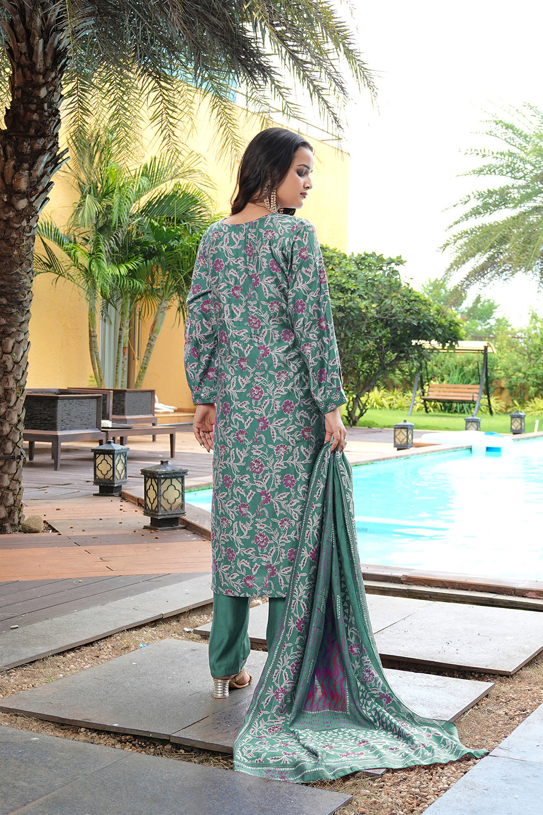Jyoti Fashion Rama Cotton Silk Floral Printed Designer Kurta Set with Dupatta