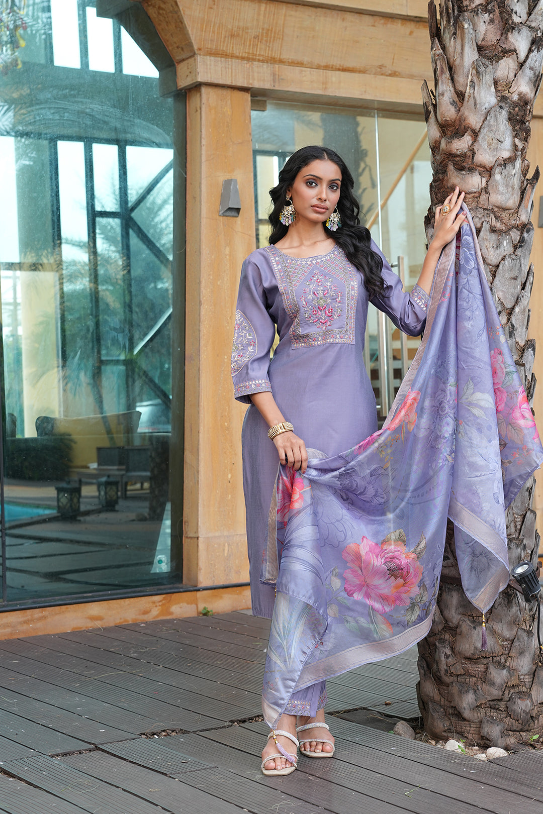 Grey Vatican Embroidered Designer Kurta Set with Dupatta