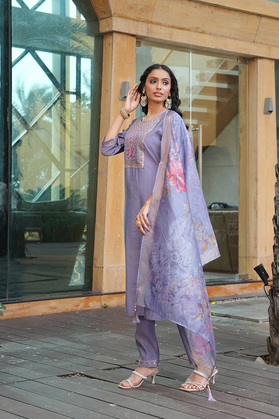 Grey Vatican Embroidered Designer Kurta Set with Dupatta