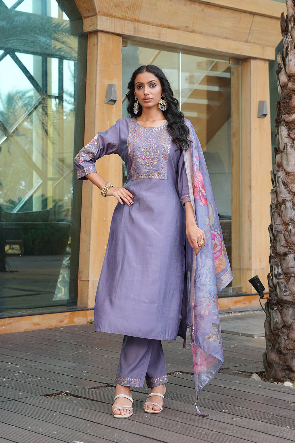 Jyoti Fashion Grey Vatican Embroidered Designer Kurta Set with matching dupatta