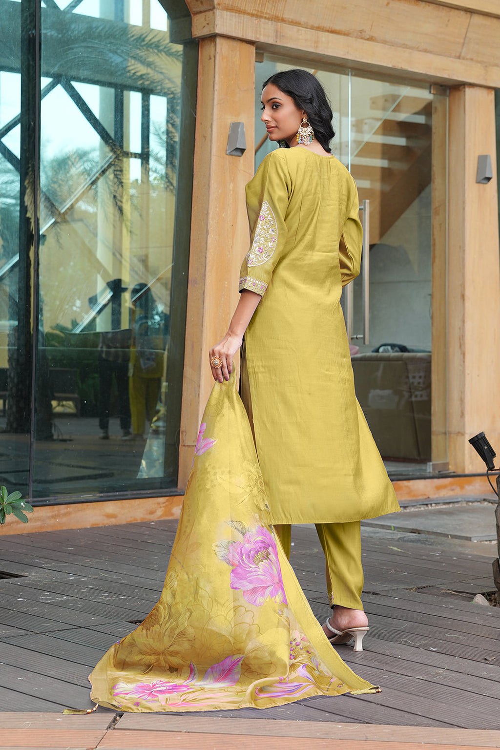 Mustard Cotton Silk Embroidered Designer Kurta Set with Dupatta