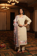 Cream cotton silk kurta with bead embroidery and matching dupatta