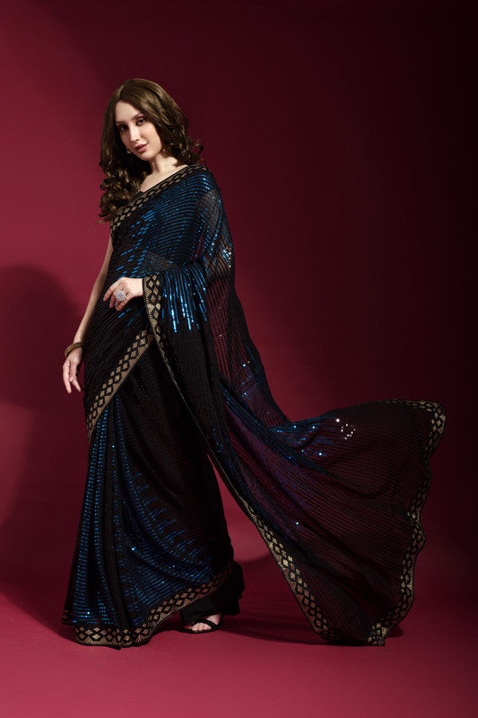 Blue Georgette Saree with Intricate Sequence Embroidery and Blouse