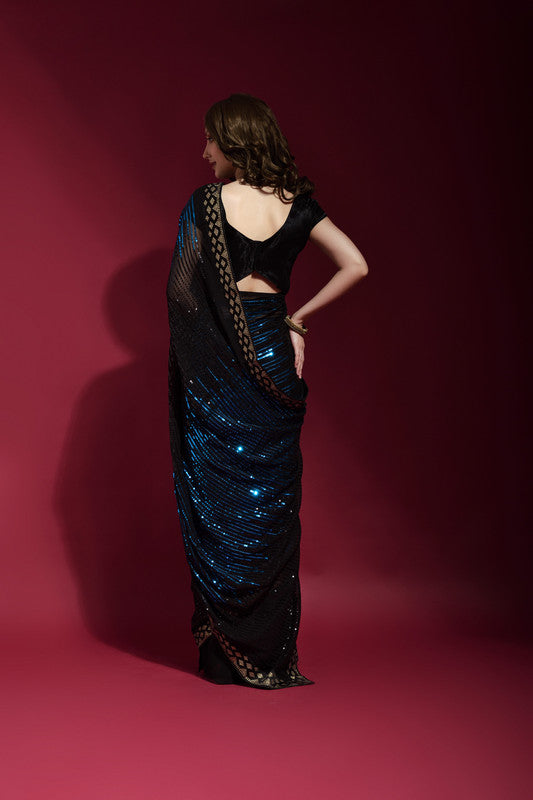 Blue Georgette Saree with Intricate Sequence Embroidery and Blouse