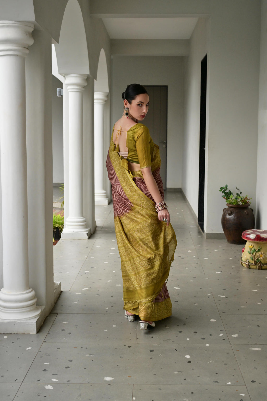Maroon Soft Tussar Silk Ikkat Printed Saree with Blouse Piece