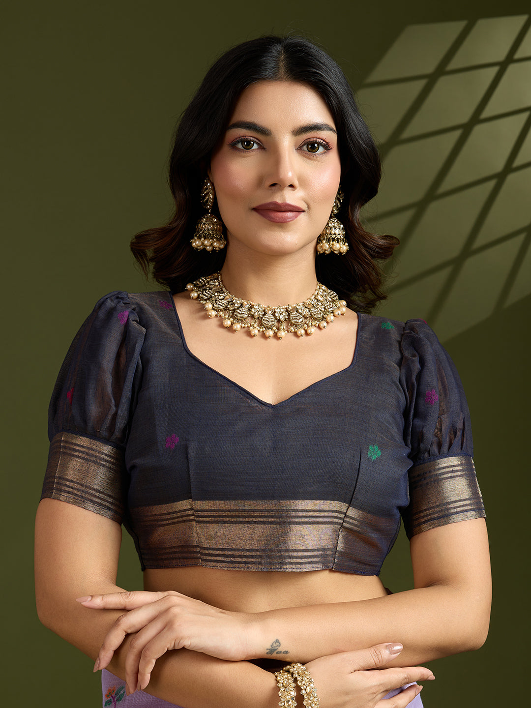Purple Soft Muga Cotton Paithani Saree with Zari Woven Border