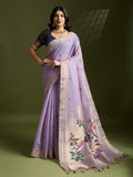 Purple soft Muga cotton Paithani saree with gold zari woven details