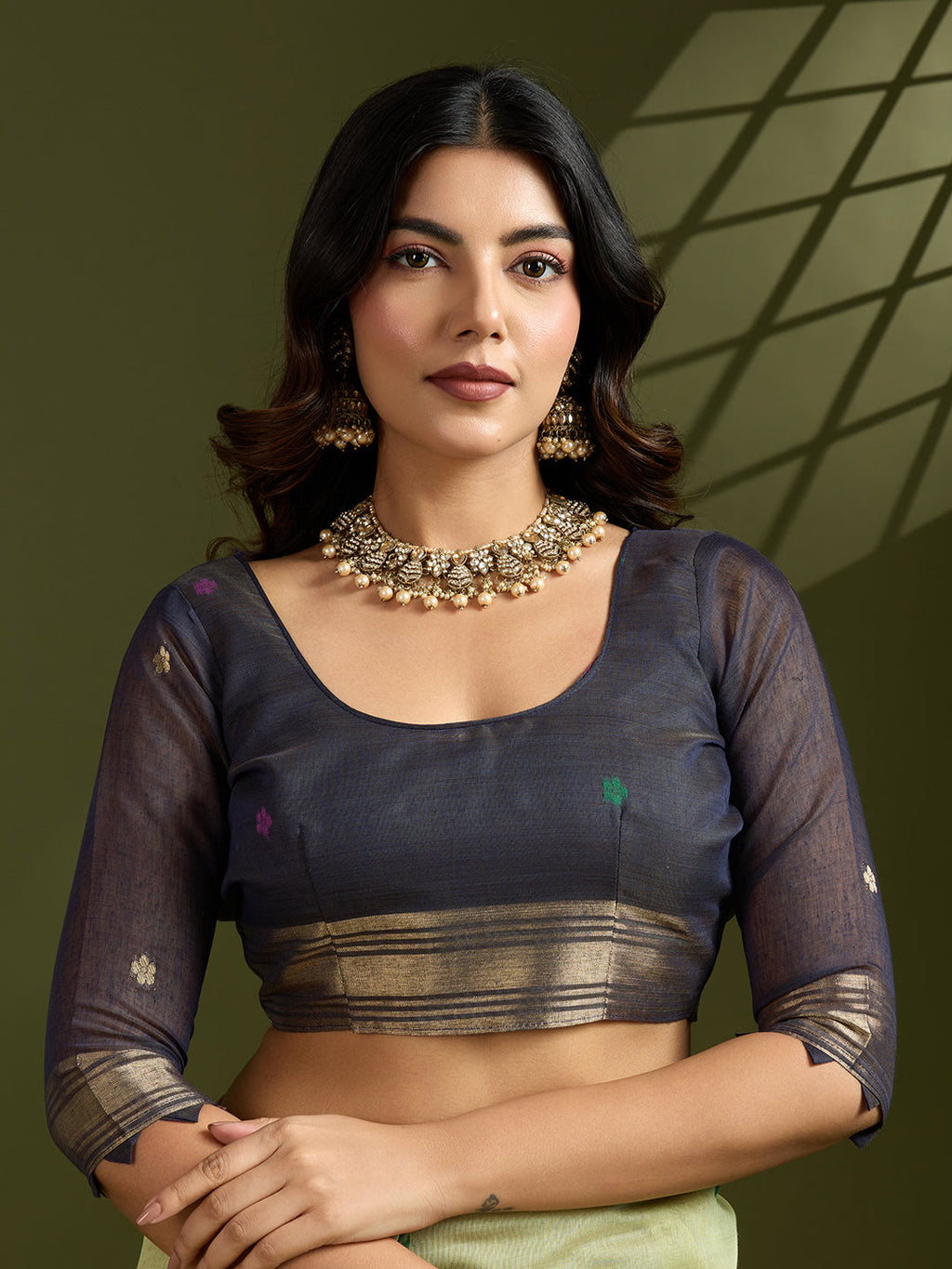 Sea Green Soft Muga Cotton Paithani Saree with Zari Woven Border