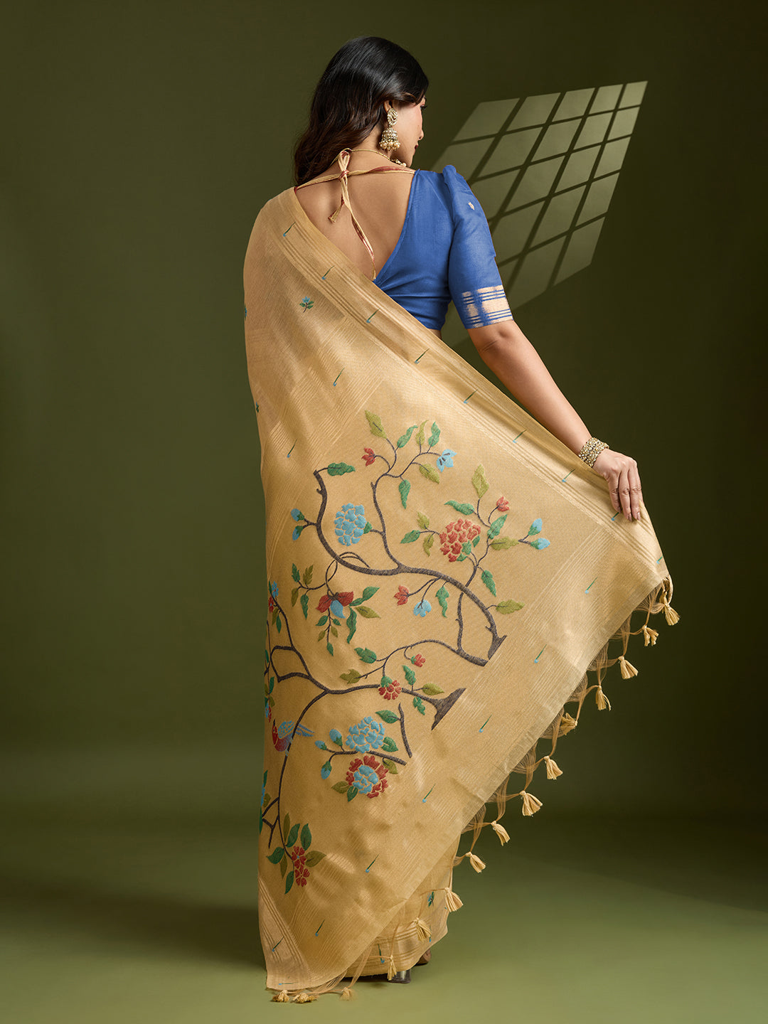 Yellow Muga Cotton Paithani Saree with Traditional Zari Weave