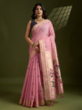 Pink Muga cotton Paithani-style saree with traditional zari weaving