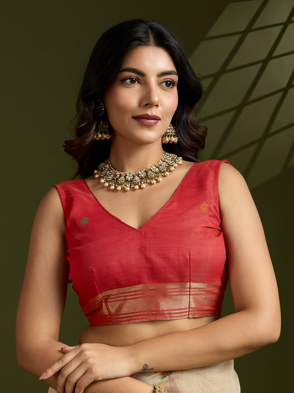 Cream Muga Cotton Paithani Saree with Zari Woven Border & Blouse