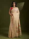 Cream Muga Cotton Paithani Saree with Zari Woven Border & Blouse