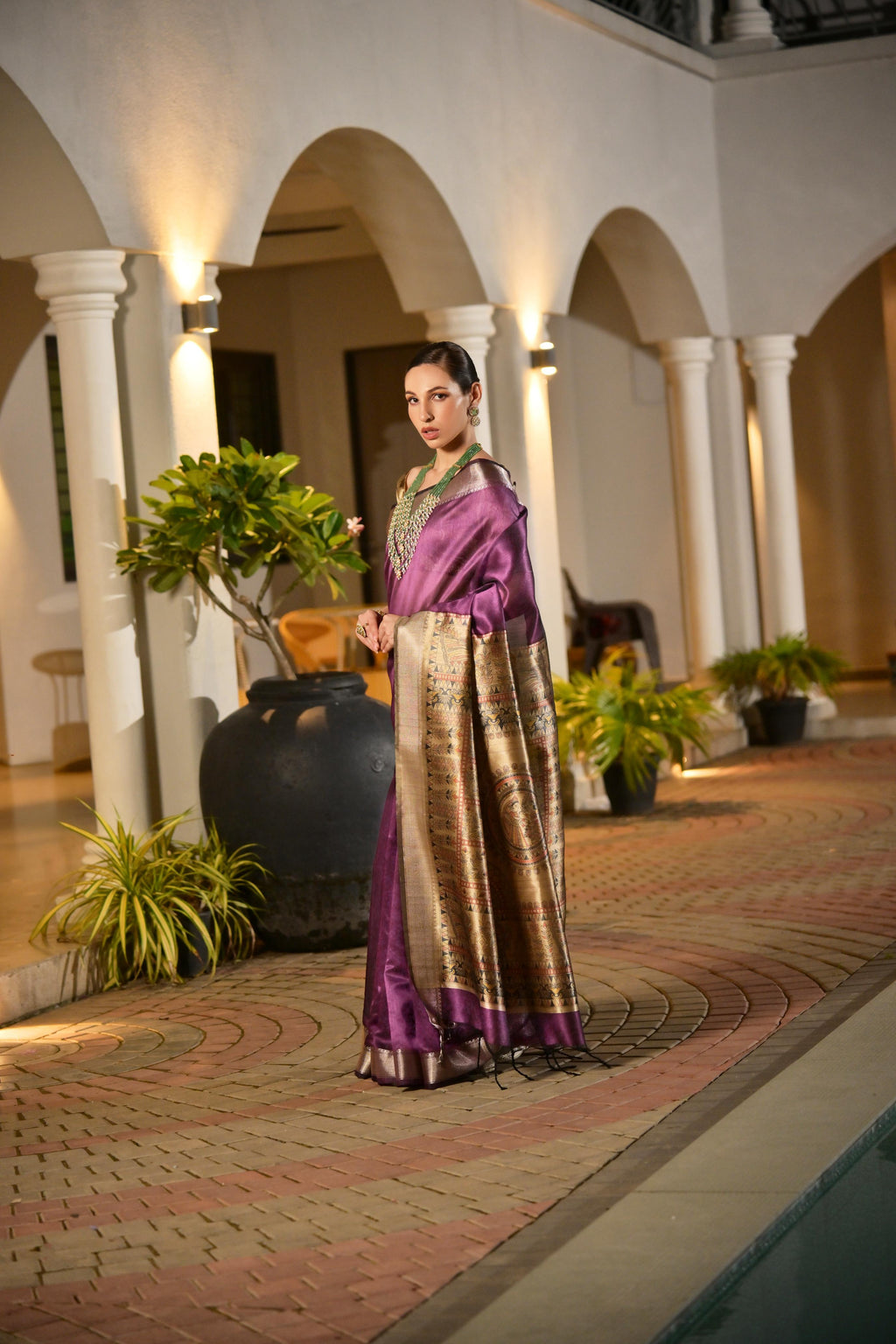 Purple Soft Khadi Raw Silk Zari Woven Saree with Blouse Piece