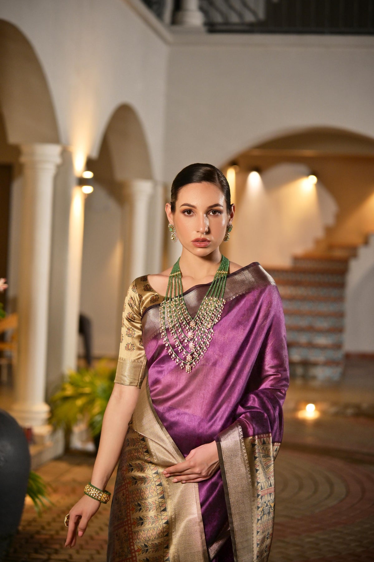 Purple Soft Khadi Raw Silk Zari Woven Saree with Blouse Piece