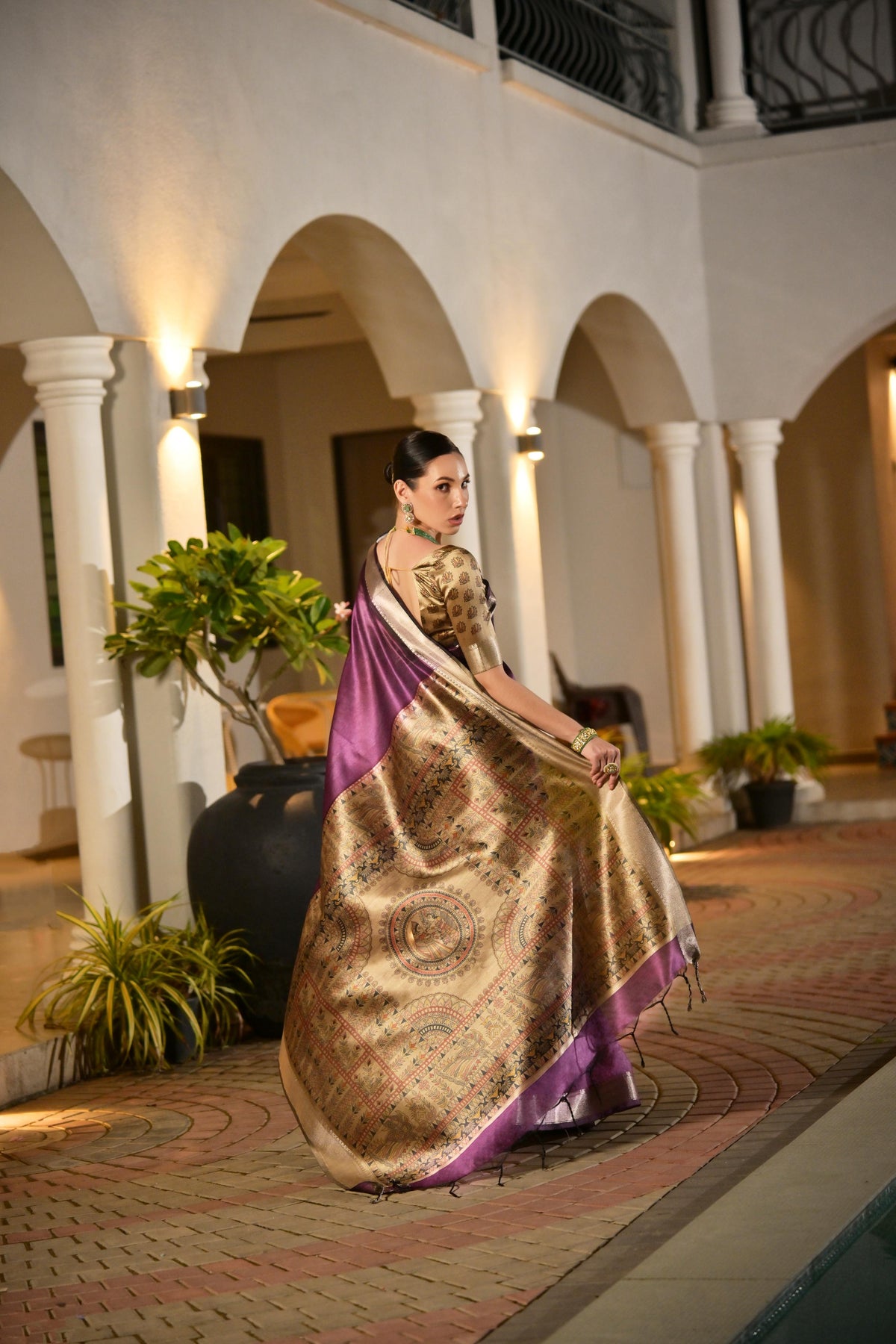 Purple Soft Khadi Raw Silk Zari Woven Saree with Blouse Piece