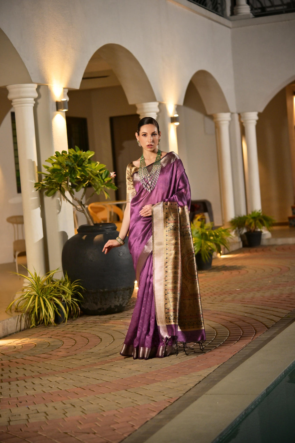 Purple Soft Khadi Raw Silk Zari Woven Saree with Blouse Piece