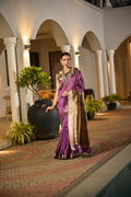 Purple Soft Khadi Raw Silk Zari Woven Saree with Blouse Piece