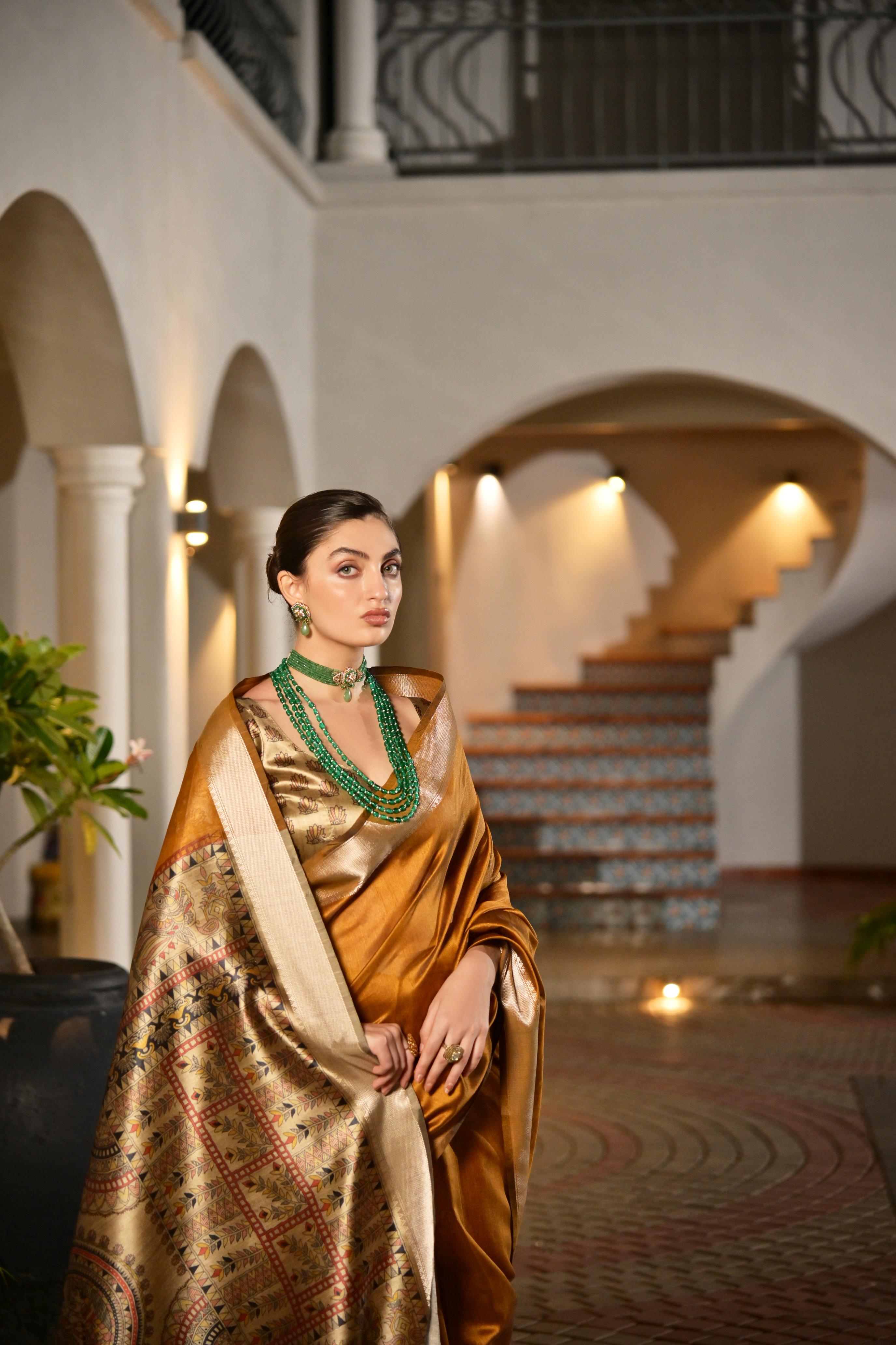 Mustard Soft Khadi Raw Silk Saree with Zari Woven Detailing