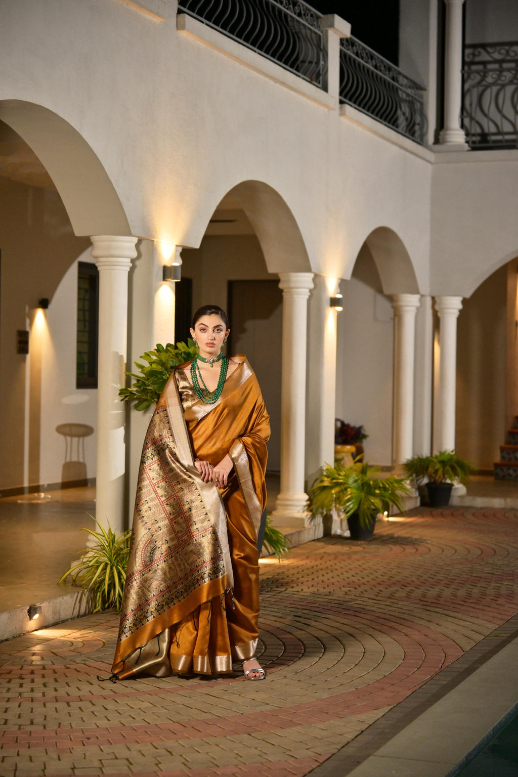 Mustard Khadi Raw Silk saree featuring Zari woven details