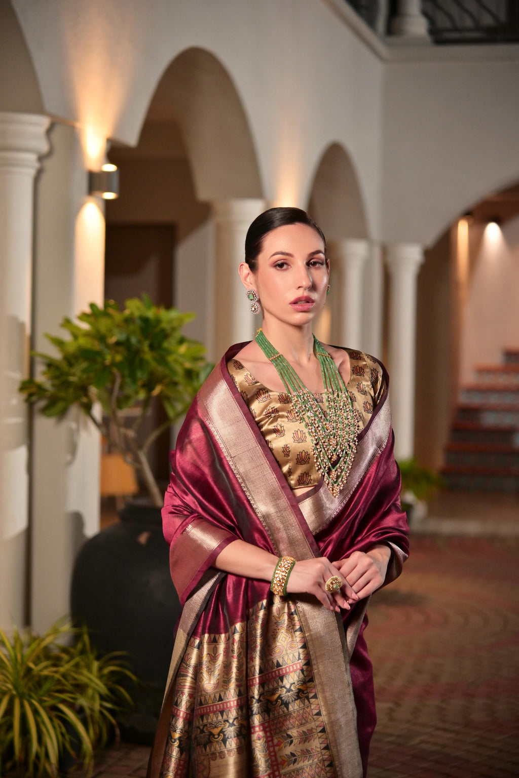 Maroon Soft Khadi Raw Silk Zari Woven Saree with Matching Blouse