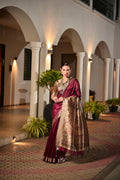 Maroon Soft Khadi Raw Silk Zari Woven Saree with Matching Blouse