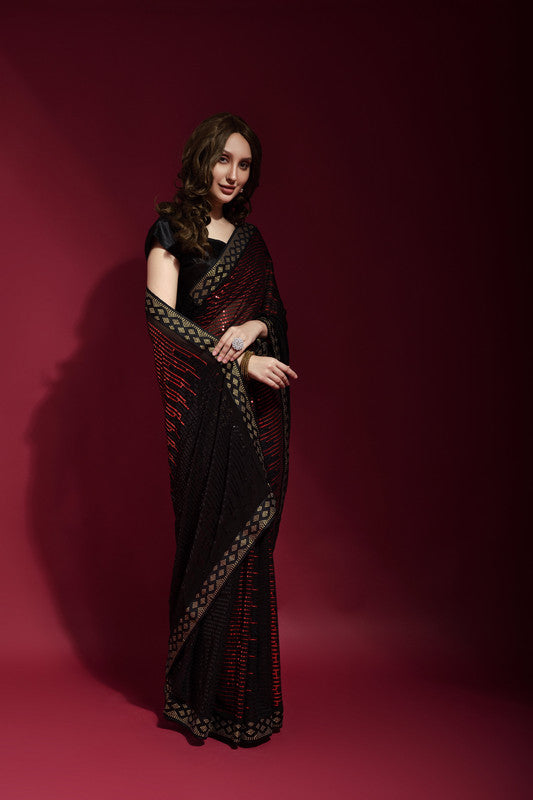 Maroon Georgette Saree with Intricate Sequence Embroidery