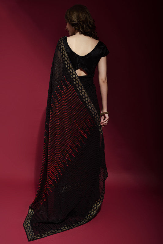 Maroon Georgette Saree with Intricate Sequence Embroidery