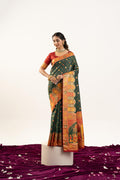 Jyoti Fashion bottle green Banarasi pashmina soft silk saree with zari woven details