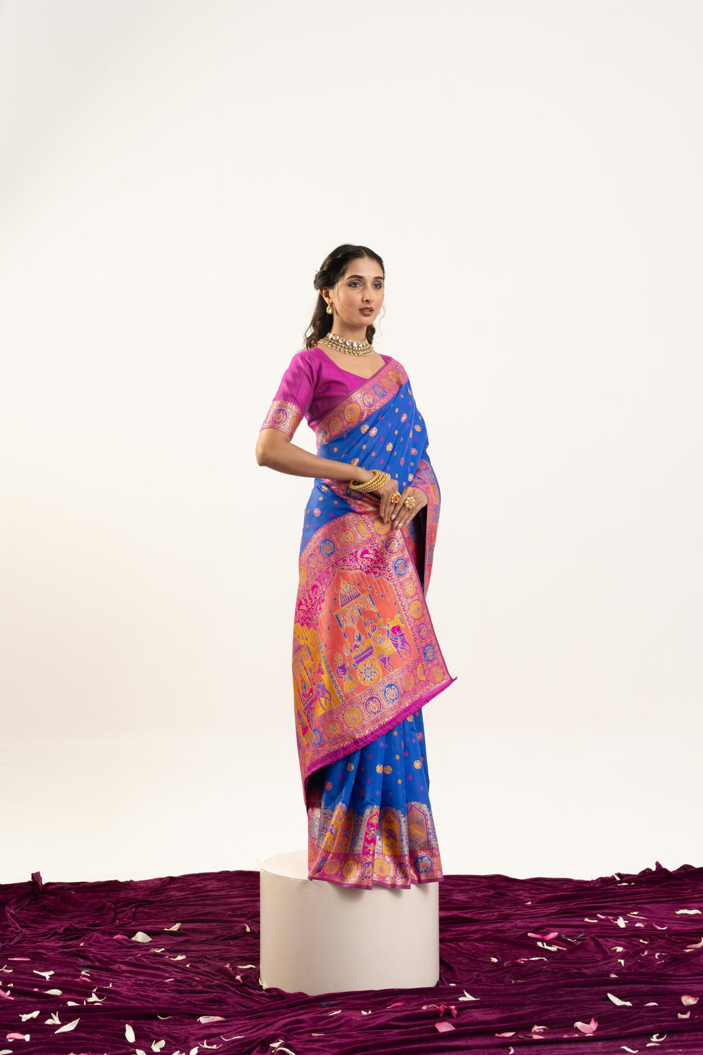Blue Banarasi Pashmina Soft Silk Saree with Zari Weave