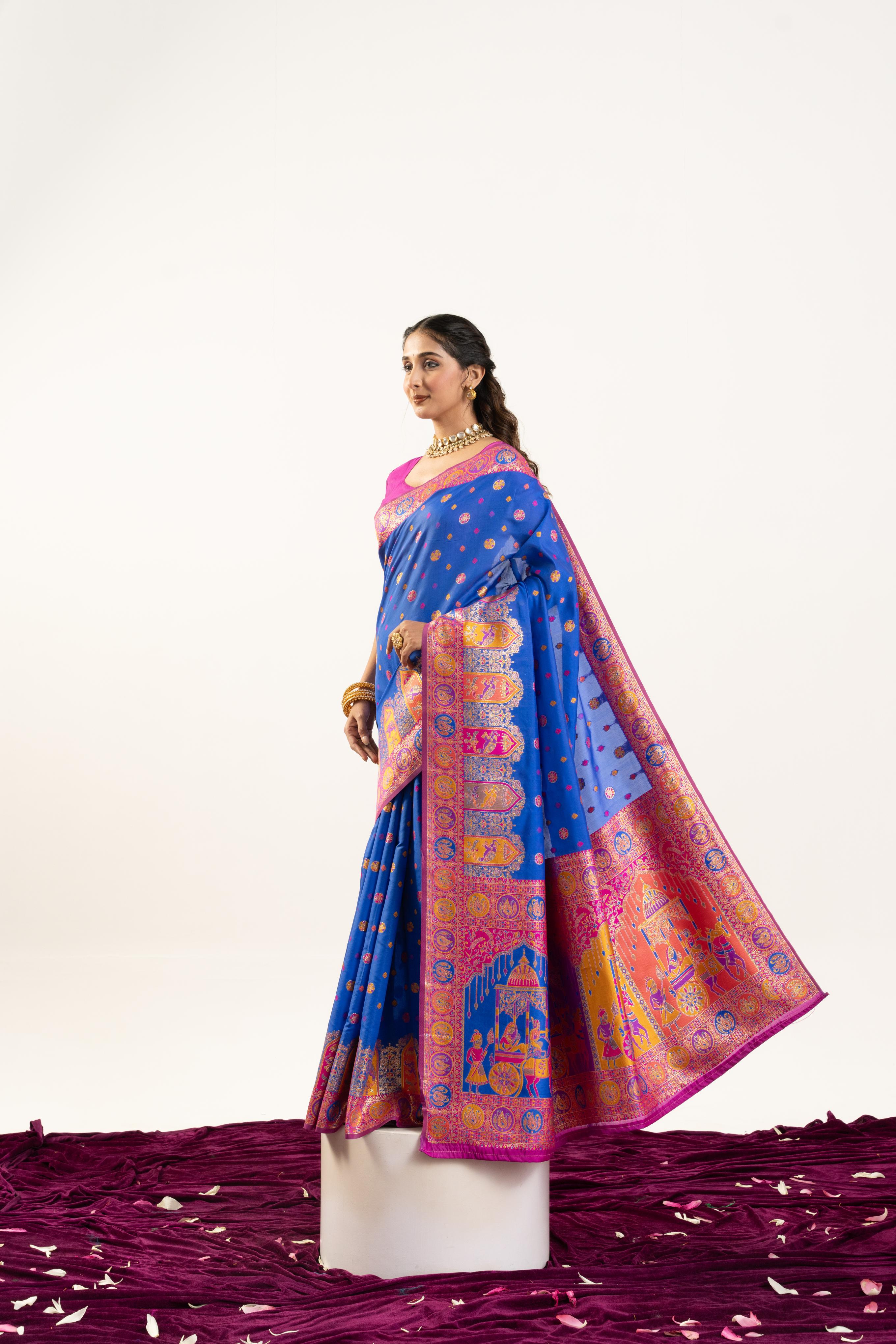 Blue Banarasi Pashmina Soft Silk Saree with Zari Weave