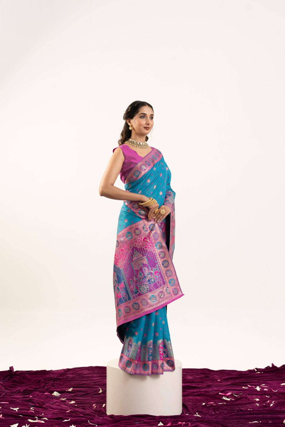 Turquoise Banarasi Pashmina Soft Silk Zari Woven Saree
