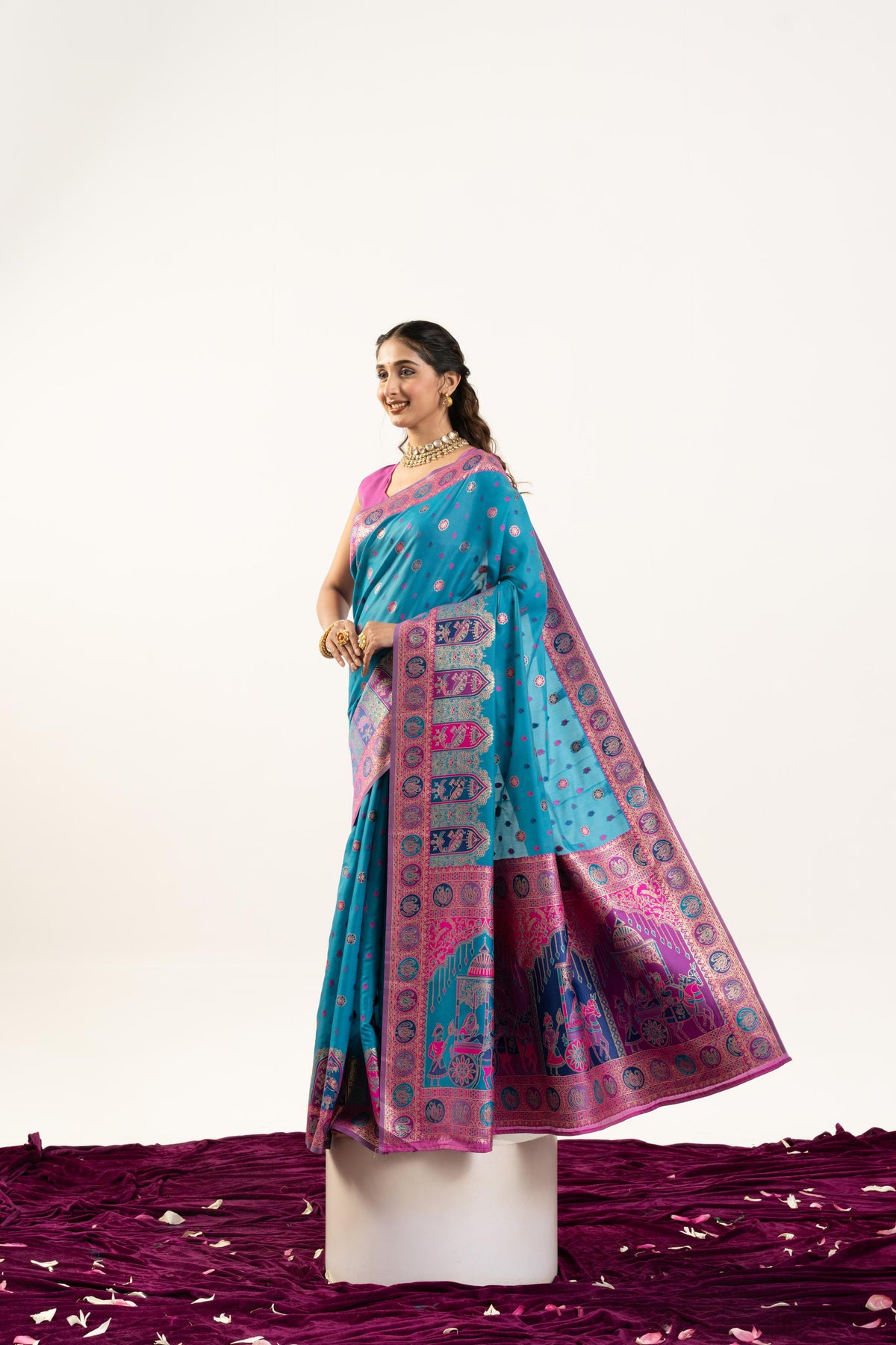 Turquoise Banarasi Pashmina Soft Silk Zari Woven Saree