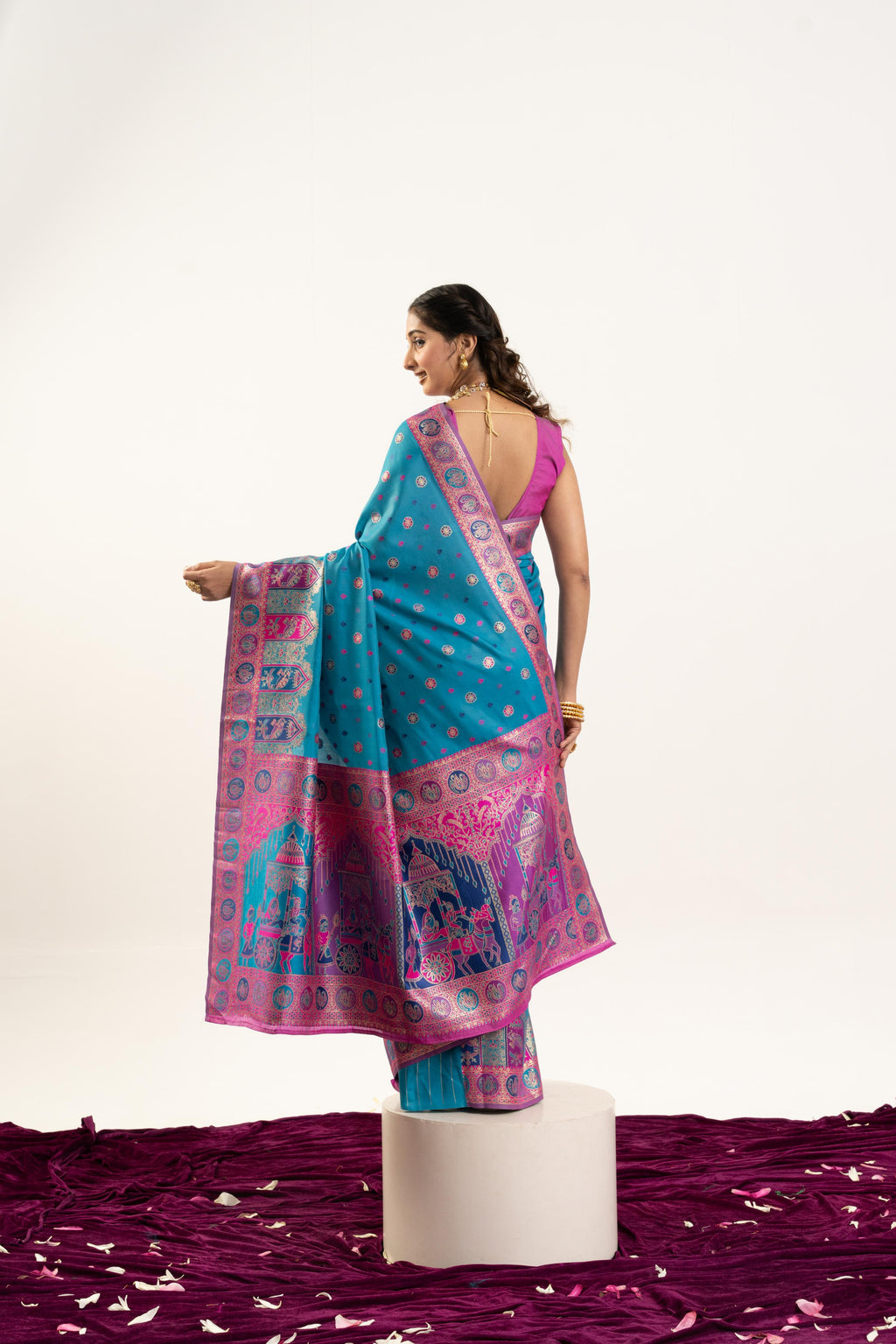 Turquoise Banarasi Pashmina Soft Silk Zari Woven Saree