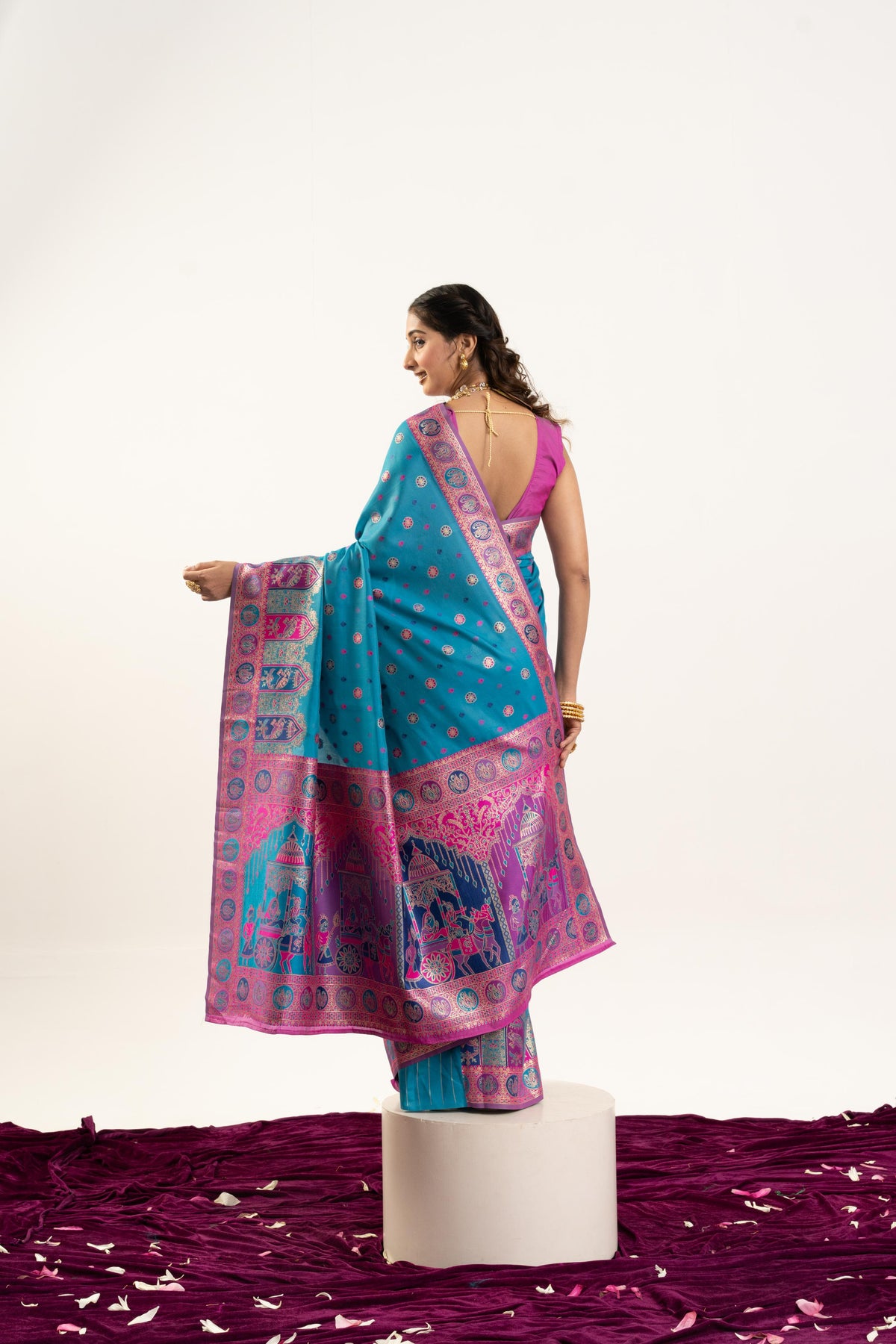 Turquoise Banarasi Pashmina Soft Silk Zari Woven Saree