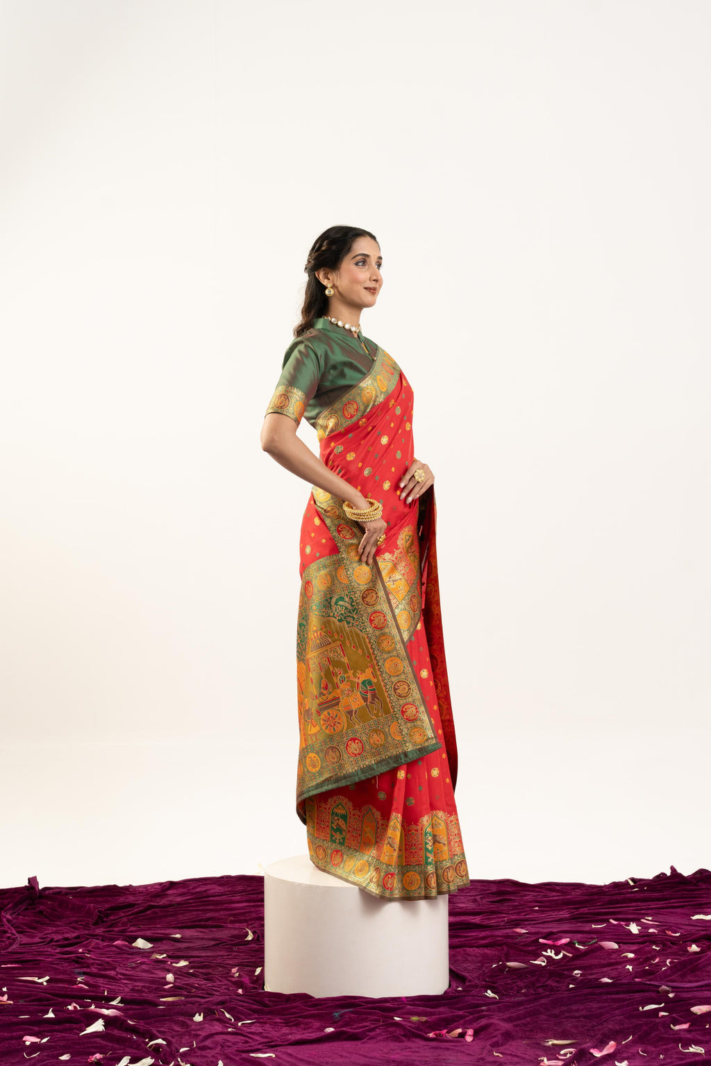 Red Banarasi Pashmina Silk Saree with Traditional Zari Weaving