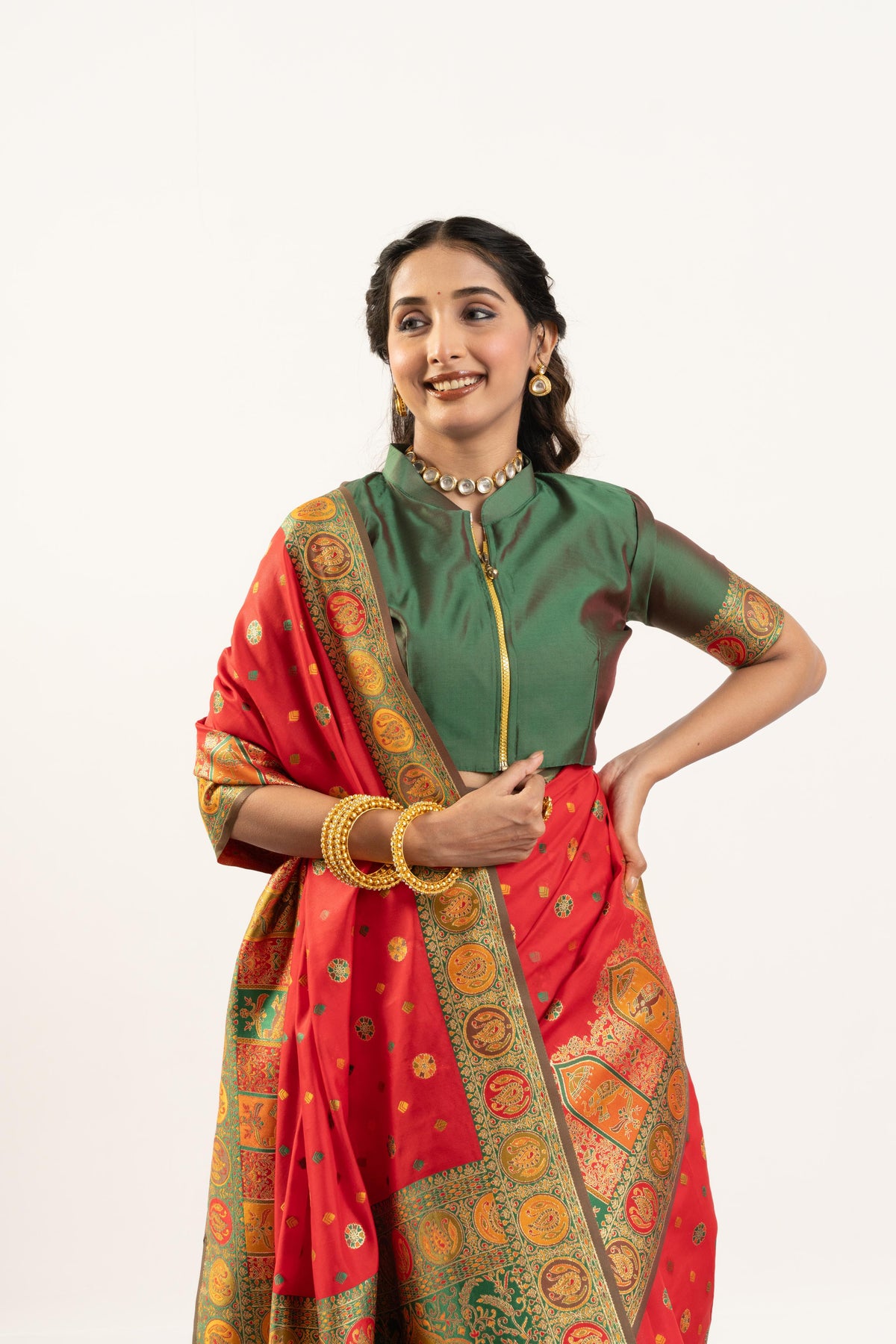 Red Banarasi Pashmina Silk Saree with Traditional Zari Weaving