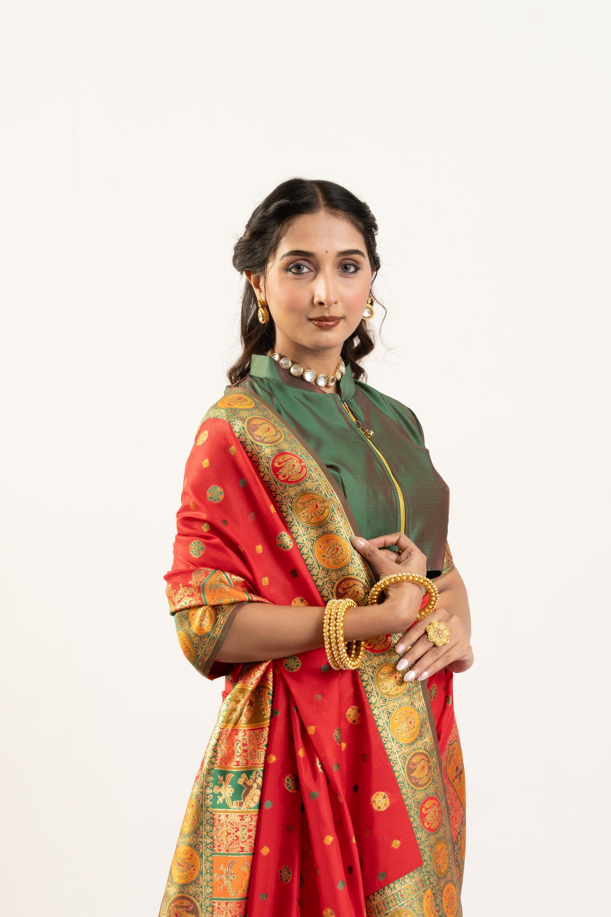 Red Banarasi Pashmina Silk Saree with Traditional Zari Weaving